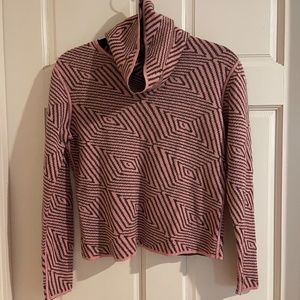 Carlisle Geometric Pink/Brown Silk/Cashmere Cropped Sweater/Separate Cowl Small